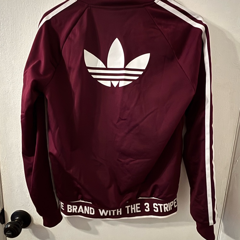 adidas Originals Track Jacket Women’s Small Burgundy 3-Stripes Trefoil Zip - Picture 4 of 7